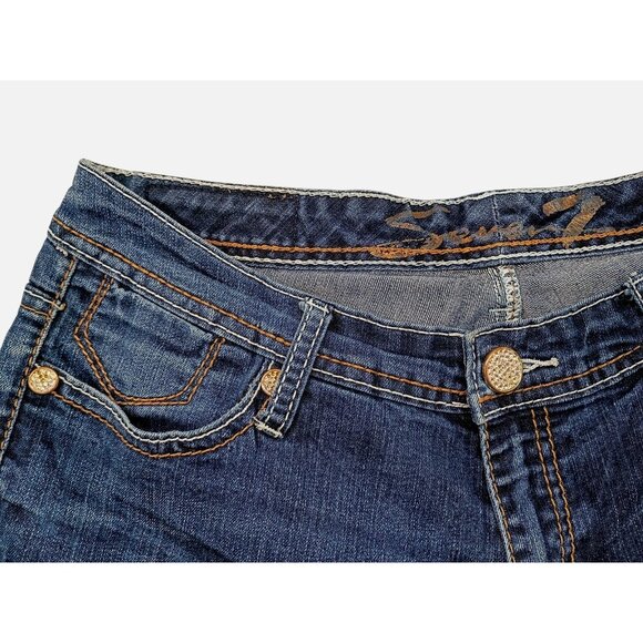 Seven 7 Jeans Womens 31 Blue Flare Rhinestone Button Stretch Denim Embroidered - Picture 4 of 11